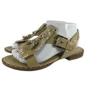 Joan & David Daarrington Fringe T-Strap Sandals in Beige Sandals size 8